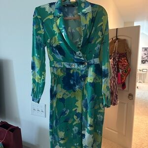 Floral Green and Blue Women's Pantsuit